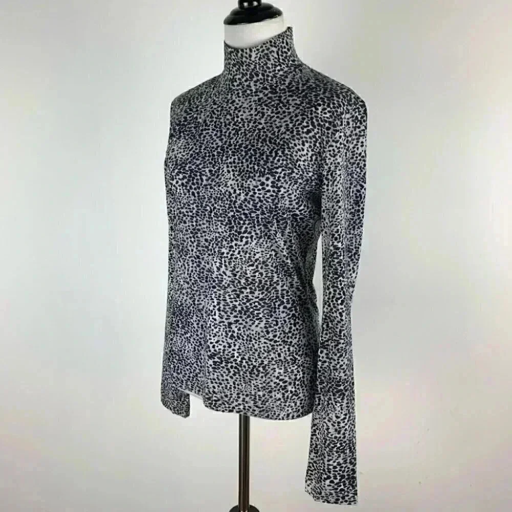 St. John top sz S black gray Leopard print long sleeve mock turtleneck stretch